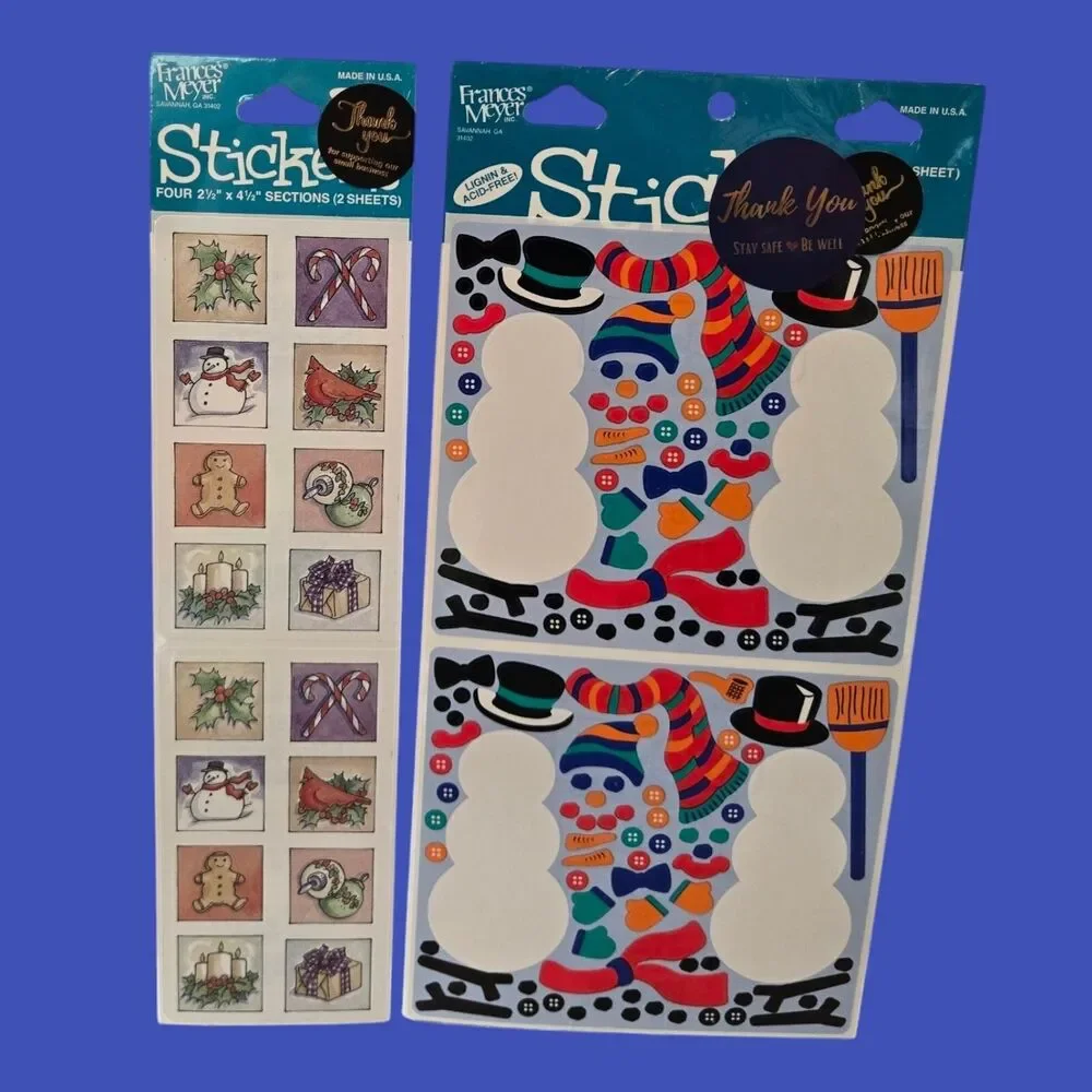 Rare Frances Meyer Make a Snowman and Holiday Square Vintage Christmas Stickers